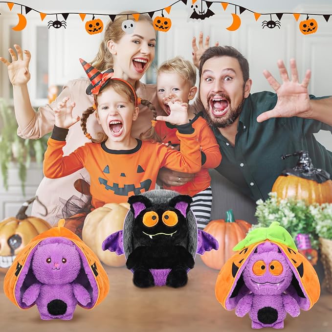 MIAODAM Halloween Bat Stuffed Animal Plush, 11inch Reversible Halloween Bat Plushies Pillow, Cute Baby Plush Toy Gift for Toddler Girls Boys
