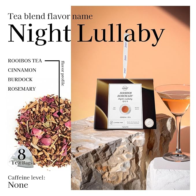 ALTDIF Rooibos Rosemary Night Lullaby Herbal Tea Bag Set for Calm and Restful Sleep - Chamomile and Lavender Blend - Caffeine-Free Floral Tea Bag Box for Evening Relaxation - 8 Pyramid Teabags