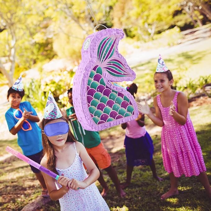 WERNNSAI Mermaid Piñata - Mermaid Party Supplies Piñata Bundle with Blindfold and Bat for Girls Kids Ocean Theme Birthday Party Game Carnival Activity Decorations (16.7" x 12.2" x 3.1")