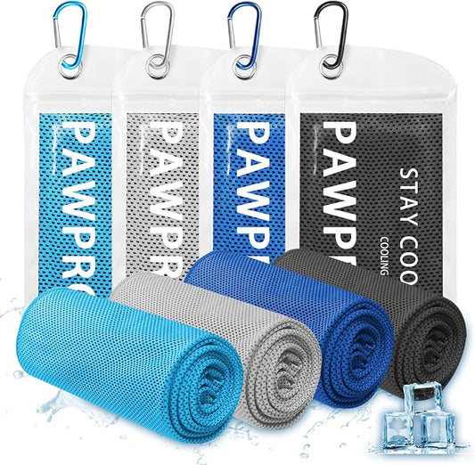 PAWPRO 4 Packs Cooling Towels for Neck and Face(40"x12"), Soft Breathable Cooling Towel with Waterproof Bag & Carabiner,Microfiber Cooling Towels for Yoga, Sport,Gym,Camping (Multicolor-1)
