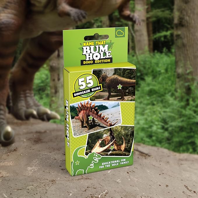 Name That Bumhole: Dino Edition - Guess The Dinosaurs from Their Bumholes - Animal Trivia Game - 55 Flashcards (17.5 x 8.5 cm)