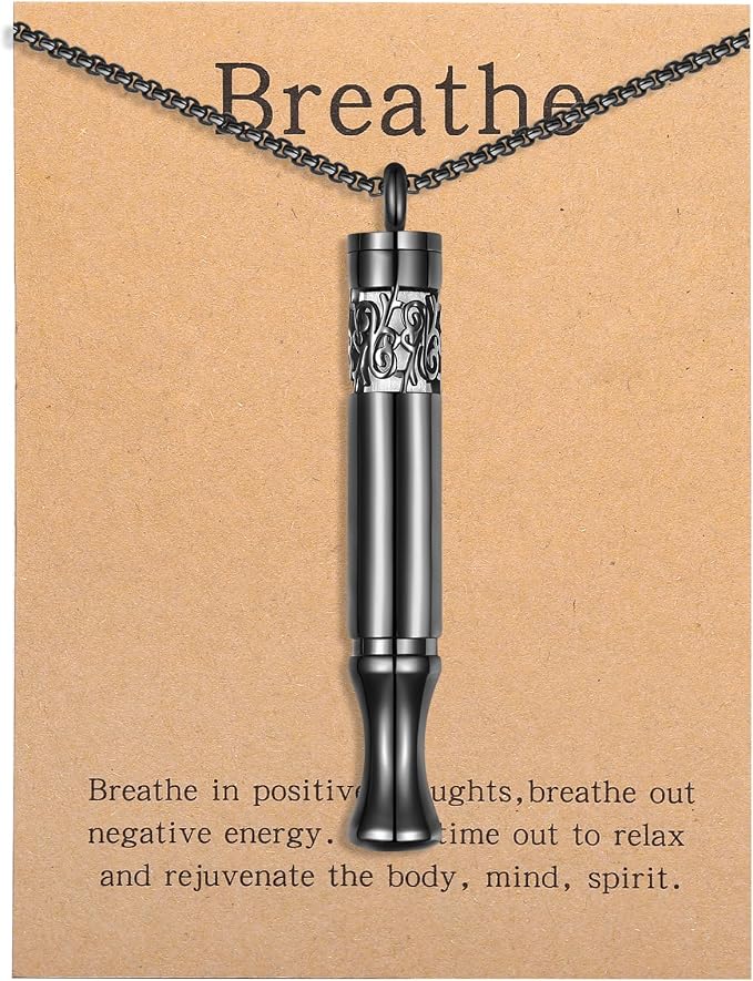 Anxiety Relief Pendant Mindfulness Breathing Necklace - Essential Oil Diffuser & Personal Inhaler Aromatherapy Necklaces for Women & Men (Black)