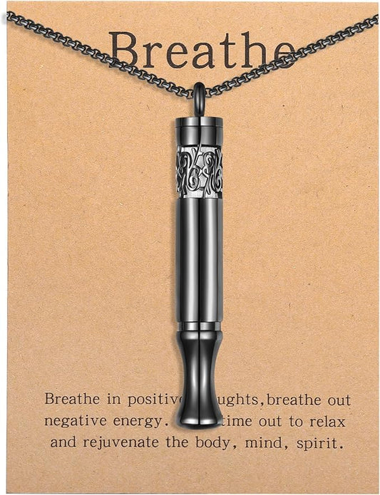 Anxiety Relief Pendant Mindfulness Breathing Necklace - Essential Oil Diffuser & Personal Inhaler Aromatherapy Necklaces for Women & Men (Black)