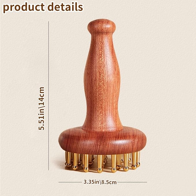29-Teeth Copper Copper Head Massage Comb for Body and Scalp, Brass Body Massage Brush Rosewood Handle Body Massage for Abdomen Legs Back – Portable Chinese SPA GuaSha Tool