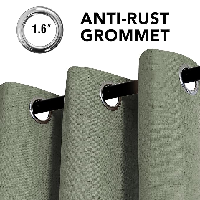 H.VERSAILTEX Linen Curtains 100% Blackout Curtains for Bedroom 120 inch Long Full Light Blocking Nature Linen Blended Window Curtains for Living Room Nickel Grommet (2 Panels, Heathered Dried Sage)