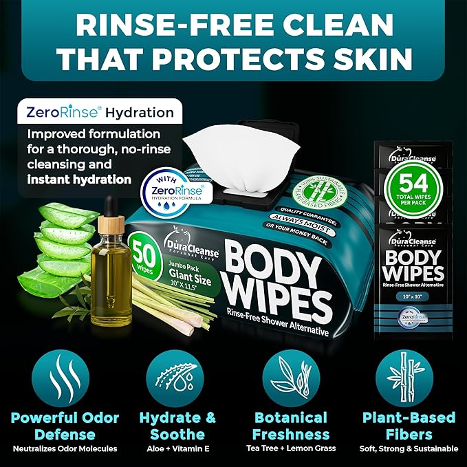 Body Wipes for Men (12pk) - 648 XL Incontinence Wipes for Adults, No Rinse Bathing Shower Sheets - 10"x11.5" Adult Disposable Washcloths - Deodorant Wash Cloths For Elder Care, Camping & After Gym