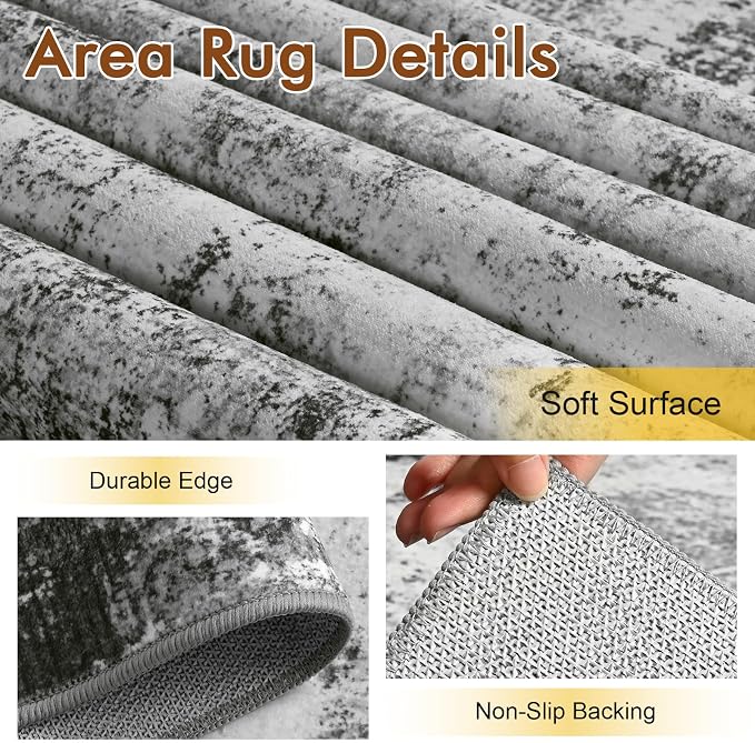 6x9 Ft Large Area Rugs for Living Room, Soft Non-Slip Washable Rugs Modern Abstract Pattern Carpet for Bedroom Indoor Floor Nursery Home Decor (Grey)