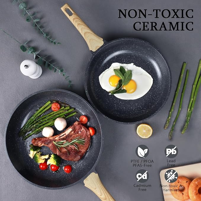 GiPP Ceramic Nonstick Frying Pan with Lid - 10" Healthy Non-Toxic Non Stick Skillet Omelette Pans, Induction Compatible Chef Pan, PFAS & PFOA-Free, Dishwasher Safe, Stay Cool Handles