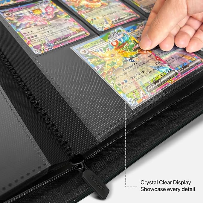 9 Pocket Card Binder, 360 Cards Trading Cards Games Collection Holder with Customizable Label Slot and Side-Loading Sleeves, Premium Gift for Card Collectors (Black)