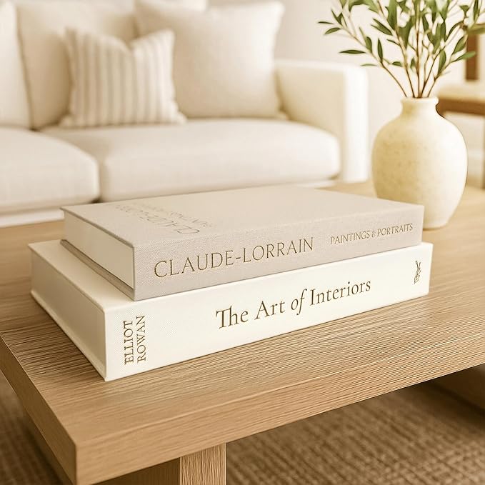 Vine Creations Decorative Books - Set of 2 Linen Hardcover Boxes with Storage - Aesthetic Fake Books for Decoration for Home, Shelf, Bookshelf Decor, Coffee Table Decor, as Storage or Keepsake Box