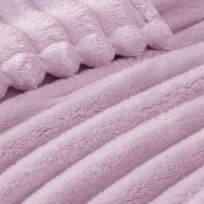 Exclusivo Mezcla Striped Fleece Throw Blanket for Couch, Sofa, Bed, 50"x60" | Soft Breathable Cozy Bed Blankets, Lightweight Plush Fluffy Fuzzy Jacquard Decorative Blankets