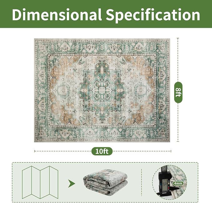 Washable Rugs 8x10 Area Rugs for Living Room- Vintage Rugs for Bedroom,Dining Room, Large Ultra Soft Retro Carpet with Non Slip Rubber Backing,Neutral Accent Carpets for Nursery Home Office