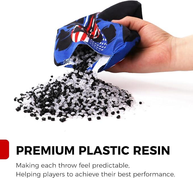 Professional Tournament Cornhole Bags Set of 8 Regulation 6”x6”, 15–16 oz | Dual-Sided Slick & Stick | Quad-Stitched Durability | Premium Resin Fill | Includes Carry Bag