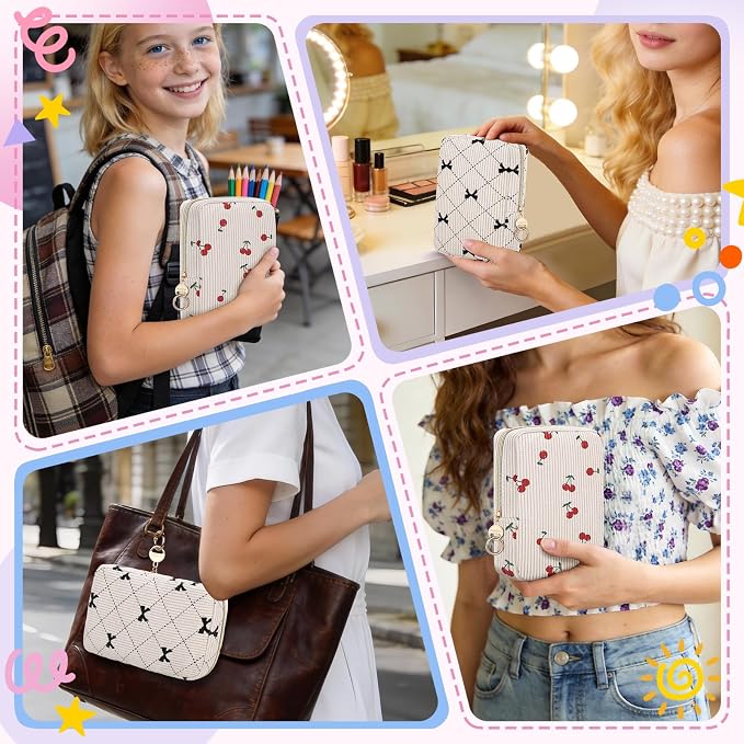 Corduroy Tampon Holder for Purse, Cute Large Period Bag with Ring Buckle, Portable Tampon Bag Organizer Case for Feminine Products (Dots Bow)