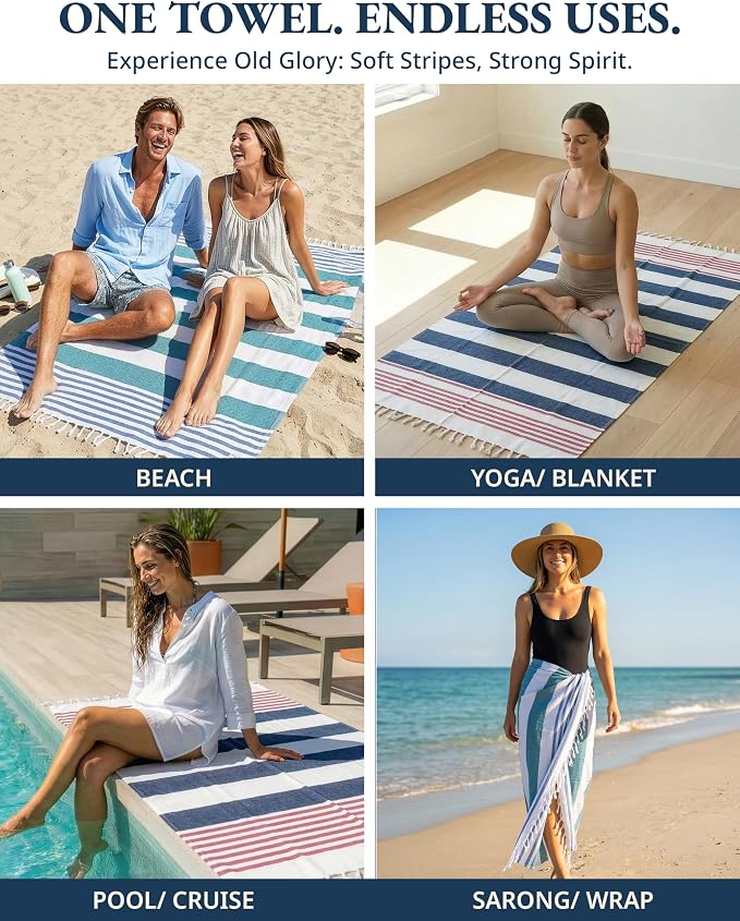 LANE LINEN Beach Towels for Women - 2 Pack Large Beach Towels Oversized, Pre-Washed, Sand Free Towel, Quick Dry, Lightweight and Soft Bath Towel, 39"x71" - Old Glory Teal