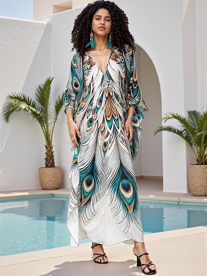 Mumu Dresses for Women Plus Size, Bohemian Kaftan Beach Cover Up Long Maxi Nightgown Soft Loungewear