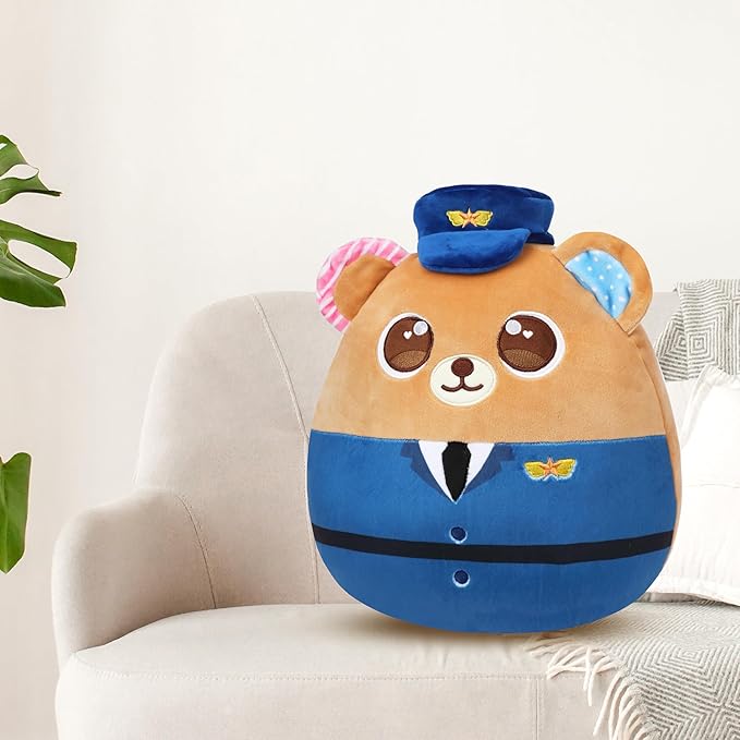 Easfan Policeman Bear Plush Pillow Soft Plush Toy Cute Stuffed Animal Home Room Decoration Gifts for Kids Toddlers,12''