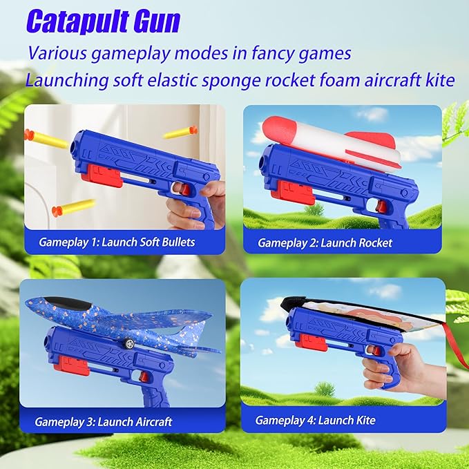 5PCS Aircraft Launcher, EVA Foam Glider Catapult Children's Aircraft Toys - Fun Outdoor Children's Flying Toys Boys and Girls Birthday Gifts, Party Supplies, Blue