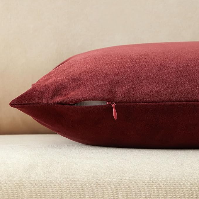 24x24 Pillow Covers Decorative Velvet Throw Pillow Covers Set of 2,Dark Red | JUSPURBET Luxury Cushion Covers with Invisible Zipper for Modern Couch Sofa Bed Living Room Bedroom Home Decor Christmas