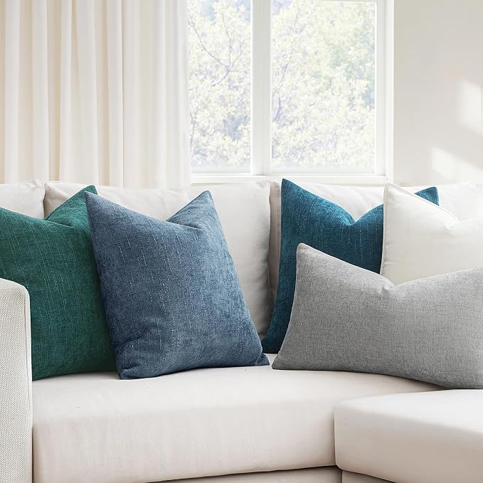 MIULEE Textured Chenille Throw Pillow Covers 18x18 Inch Smoke Blue | Pack of 2 Decorative Soft Throw Pillows, Solid Textured Cushion Covers, Modern Home Decor for Couch Sofa Bedroom Living Room
