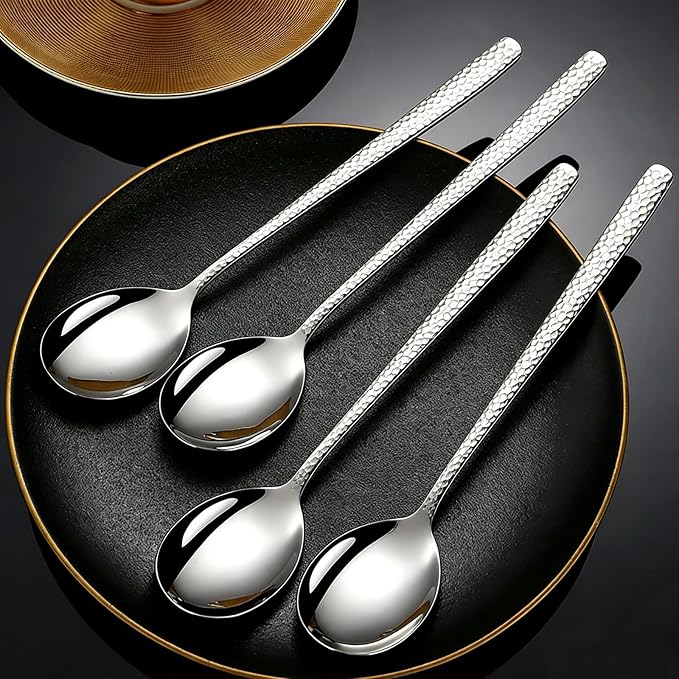 Set of 6 Spoons, 7.2 Inch Korean Metal Tea Spoons,Dishwasher Safe Hammered Stainless Steel Small Spoon For Dessert,Cake,Yogurt,Pudding (7.2inch)