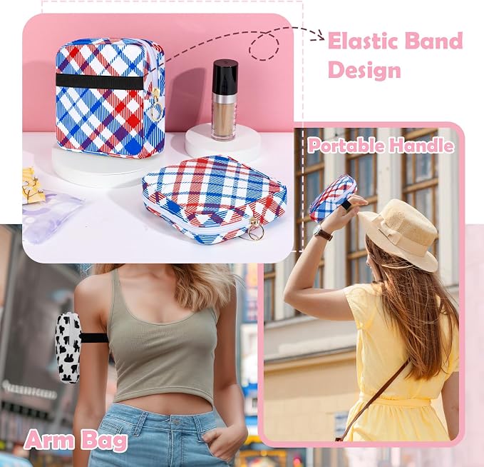 Period Bag Pouch Soft Cloth Sanitary Napkin Storage Bag Portable Menstrual Pad Pouches Tampon Holder for Purse First Period Kit for Girls 9-12 (Red-blue Stripes)