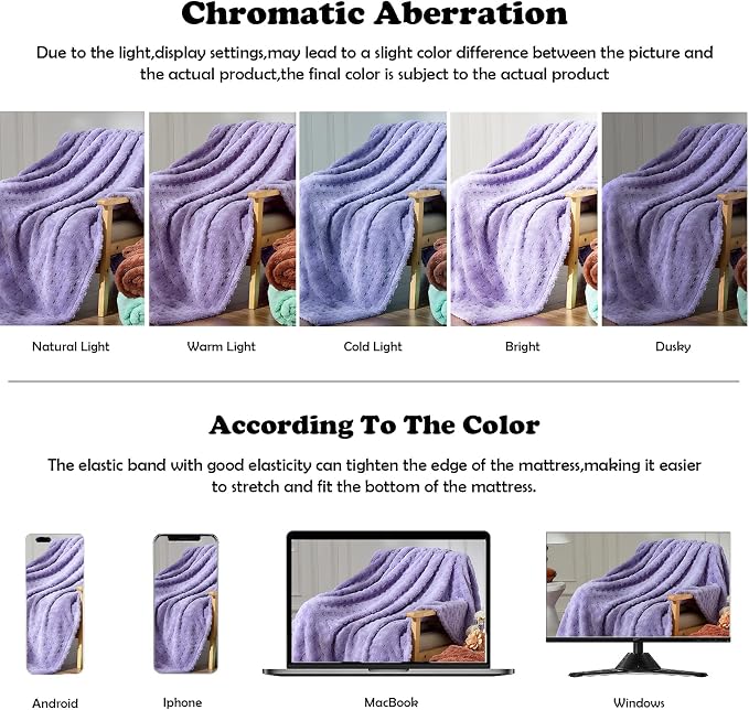 NEWCOSPLAY 3D Waffle Checkered Flannel Queen Blanket, Lavender, 90"x90" | Super Soft Cute Lightweight Decorative Premium Silky Fleece Blanket for Couch Sofa Bed, Gift for Women Men, All Season Use