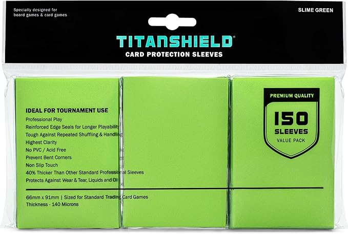 TitanShield Premium Card Sleeves | Compatible with Pokemon, One Piece, Lorcana, Flesh & Blood, & Magic The Gathering MTG | (150 Sleeves - Standard) (1, Slime Green, Standard | 66x91mm)