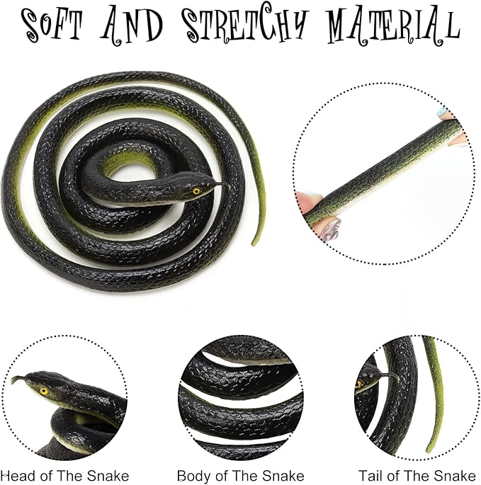 3 Pcs Realistic Rubber Snakes Colorful, Plastic Snakes, Prank Snake Toys for Party, Tricking People, Kids Playing, Garden Props Decorations, Assorted Sizes