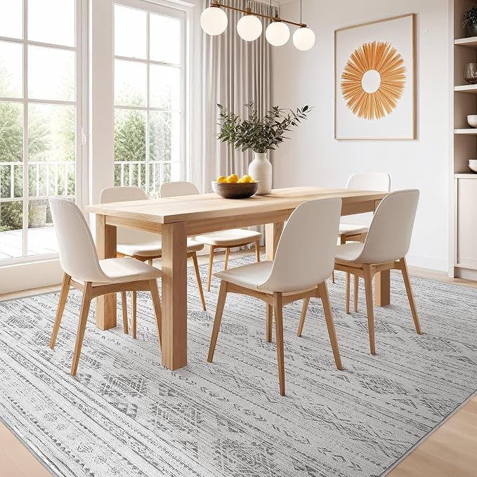 Nakagishi 8x10 Area Rug Living Room: Washable Boho Large Neutral Soft Farmhouse Modern Rugs Stain Resistant Moroccan Non-Slip Indoor Carpet for Bedroom Nursery Kids Office Dining Room- Dark Grey
