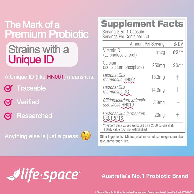 Life-Space Probiotic for Pregnancy & Breastfeeding, 3 in 1 Probiotic for Women, Clinically Proven for Mom's Breast, Gut & Vaginal Health, Baby Growth Support, 15 Billion CFU & 4 Strains, 50 Capsules
