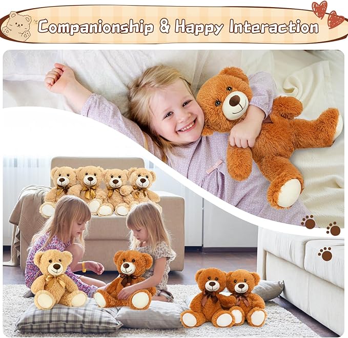 MorisMos Teddy Bears Bulk 12 Packs Stuffed Animals 14" for Baby Shower, Valentine's, Wedding Party - Light & Dark Brown