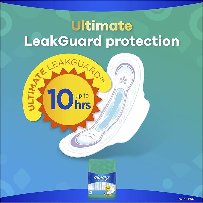 Always Ultra Thin Pads Size 3, Extra Long, Super Absorbency With Wings, Unscented