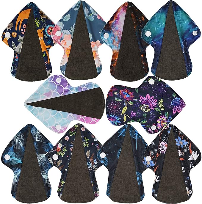 Cloth Mama Cloth/Menstrual Pads/Reusable Sanitary Pads Panty Liners for Thongs,7 inch Length by 5 inch Width with Wing (10 Pieces Set)