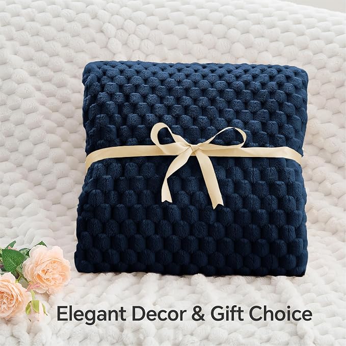 BEDELITE Navy Twin Blanket for Couch, Soft Cozy Gifts for Women, 60 * 80 | 3D Jacquard Decorative Fleece Blanket, Super Soft Plush Throws, Cute Birthday Gift for Women & Men, Suitable for All Seasons