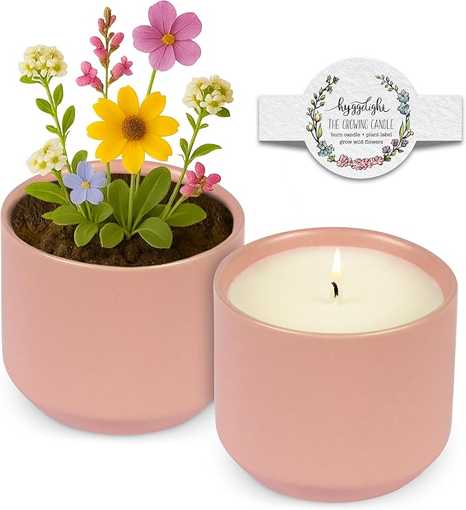 The Growing Candle, Unscented Fragrance Free Candles, 8oz Ceramic Pot, 100% Soy, Adelyn