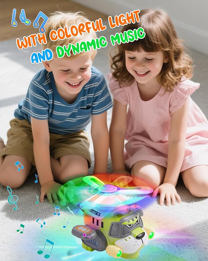 Tiger Style Kids Airplane Toy – Electric Helicopter Toy with Lights & Sounds, 360° Spinning Propeller, Bump-and-Go Action – Light-Up Toy for Toddlers Ages 3-7, Boys & Girls Birthday Gift