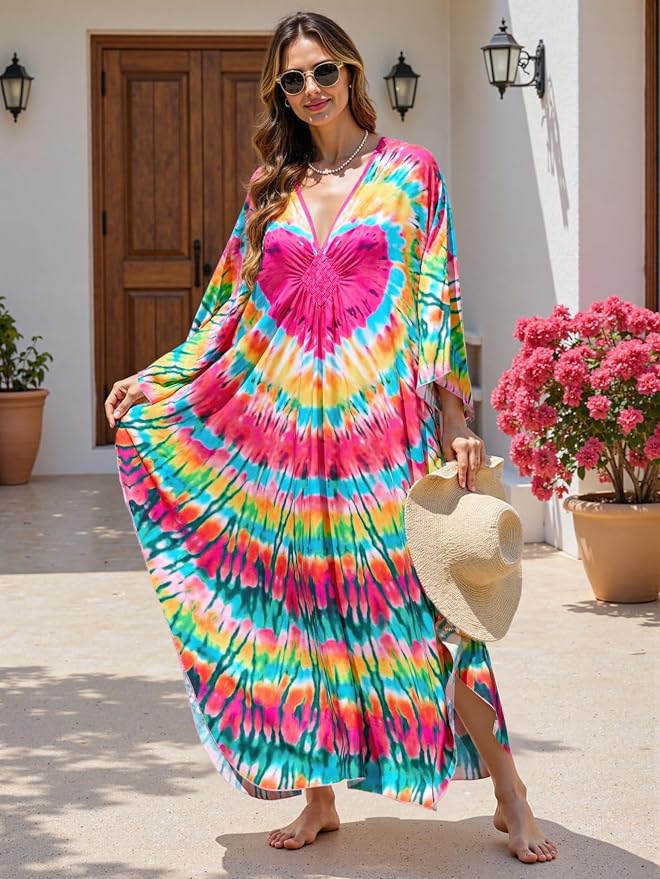 Mumu Dresses for Women Plus Size, Bohemian Kaftan Beach Cover Up Long Maxi Nightgown Soft Loungewear