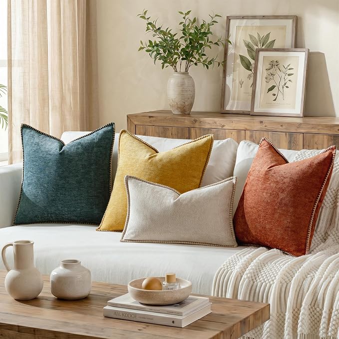 a moment Fall Decorative Throw Pillow Covers Pack of 2,16x16 Inch Crafted Border Rust