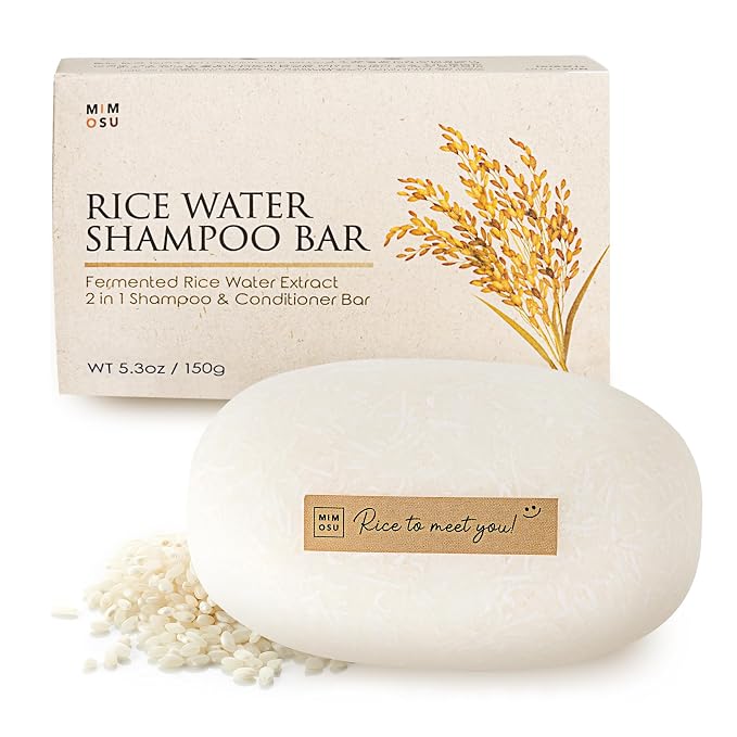 mimosu Hair Growth Shampoo Bar, Fermented Rice Water 2-in-1 Shampoo & Conditioner, 5oz, Unscented, pH Balanced, Solid Bar for Oily Hair, Korean Hair Care