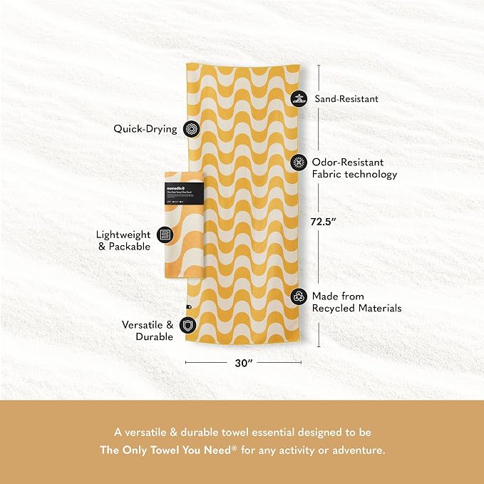 Nomadix Original Towel - Perfect for Beach, Pool, Travel, Camping, Yoga - Made with Recycled Materials - Super Absorbent - Sand Resistant - Copacabana Mango - 72.5x30
