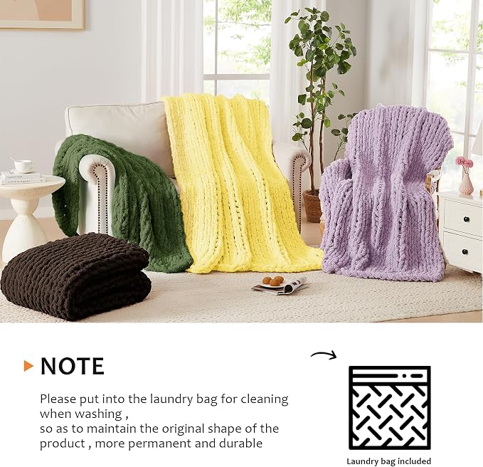 L'AGRATY Chunky Knit Throw Blanket for Couch, 50 x 60 Inches, Cocoa Brown | Handmade Chenille Crochet Blanket for Sofa Bed, Thick Cable Knitted Blankets for Room Home Decor, Birthday Gift for Women Mom