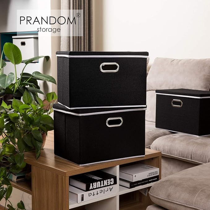 Large Foldable Storage Box with Lid [1-Pack] Fabric Collapsible Storage Bin Organizer Container Basket Cube with Cover for Home Bedroom Closet Office Nursery Black (17.7x11.8x11.8)