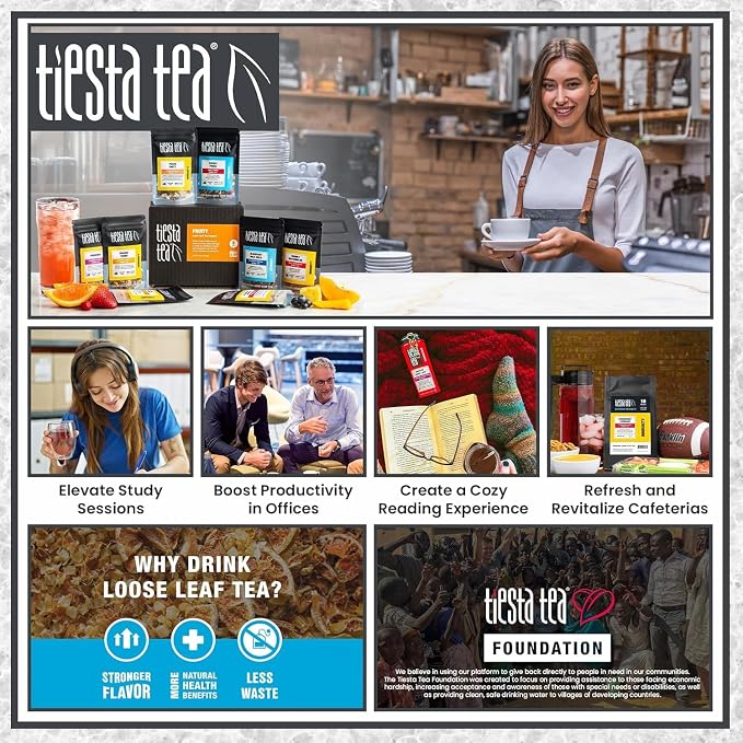 Tiesta Tea - Holiday Cheer Tea Gift Set, Loose Leaf Holiday Blends with Infuser, Non-Caffeinated, Stainless Steel Brewbasket & 2 Refillable Tin Combo, Fireside Spice & Peppermint Cocoa