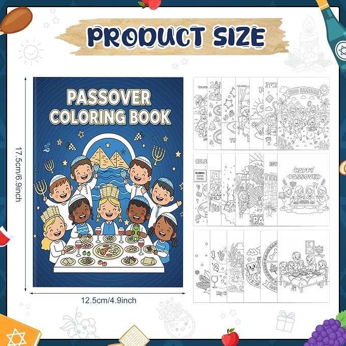 Liliful 144 Pcs Passover Coloring Book Bulk Mini Coloring Books with Bible Story & Seder Plate Designs, Ideal for Church Events, Holiday Activities & Passover Gifts