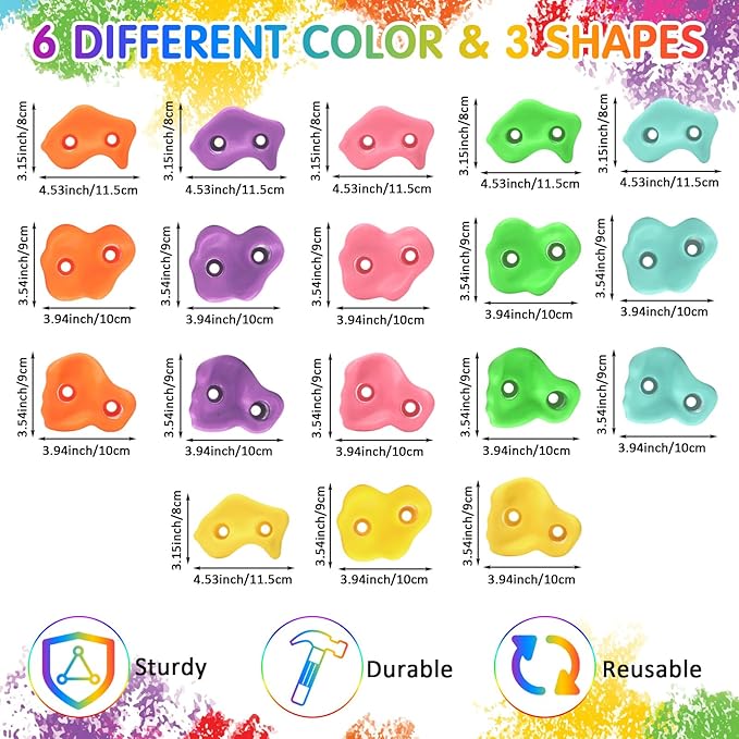 Meooeck 72 Pcs Kids Rock Wall Climbing Holds Set Colorful Grips with Mounting Screws and Hardware for DIY Indoor Outdoor Backyard Playground Back to School Birthday Gift(Pastel Color)