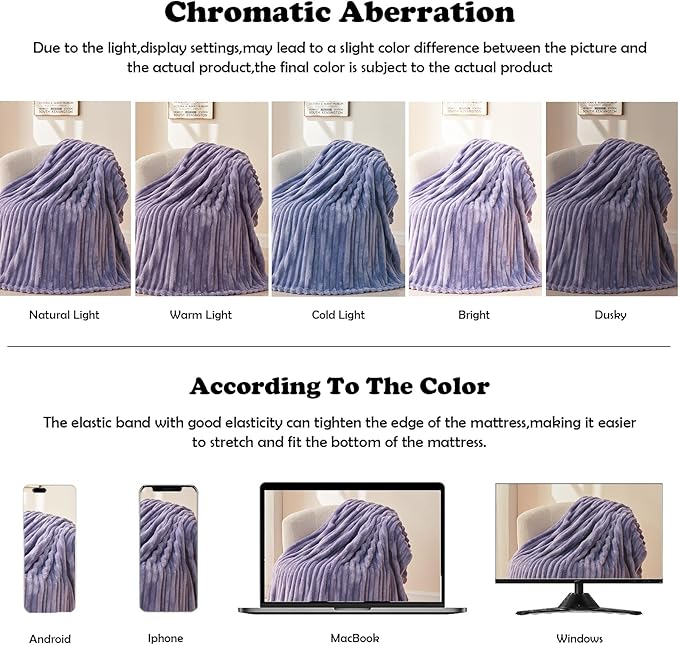 NEWCOSPLAY Super Soft Twin Blanket Lavender Premium Silky Flannel Fleece 3D Ribbed Jacquard Lightweight Bed Blanket All Season Use (Lavender Ribbed, Twin(60"x80"))