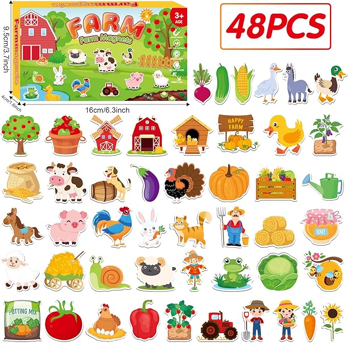 Large Size Cute Fridge Magnets for Toddlers, Preschool Spelling Learning Education Refrigerador Magnetic Toy (Farm 48pcs)