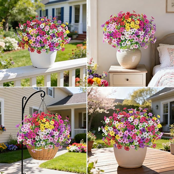 Ouddy Decor 24 Pcs Artificial Flowers for Outdoors Decoration, Multicolor | Fake silk flowers, UV resistant, faux plastic plant, for summer porch garden yard planter wedding indoor outdoor home decor