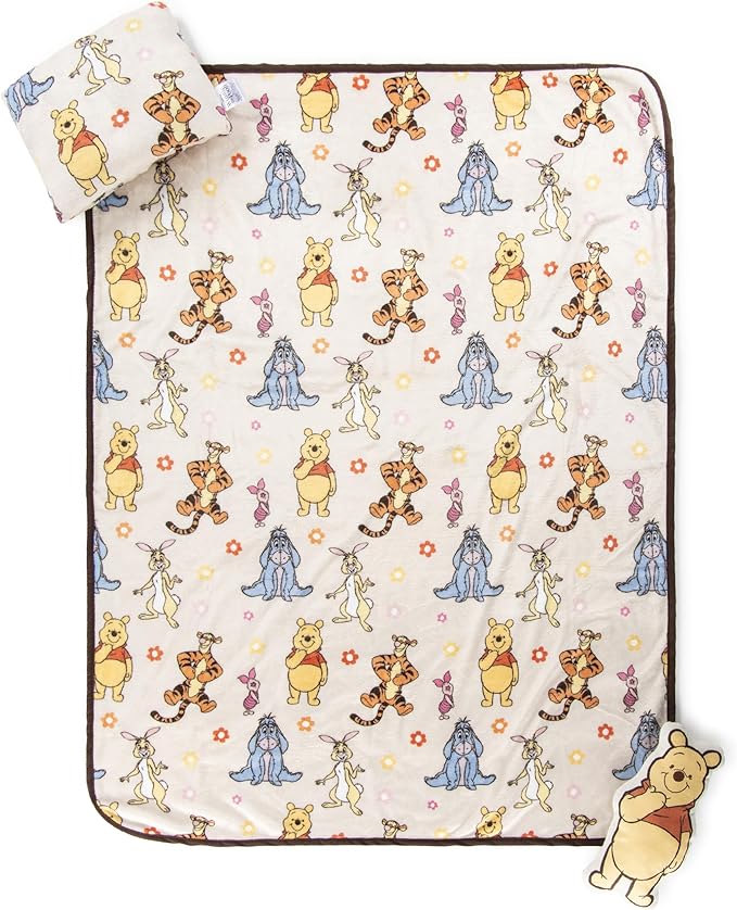 Jay Franco Kids 3 Piece Gift Set – 12" Shaped Character Pillow, 12" Decorative Pillow & 40" x 50" Throw Blanket, Ultra-Soft Plush Bedding, Couch Décor & Holiday Travel Set, Blue - Winnie The Pooh